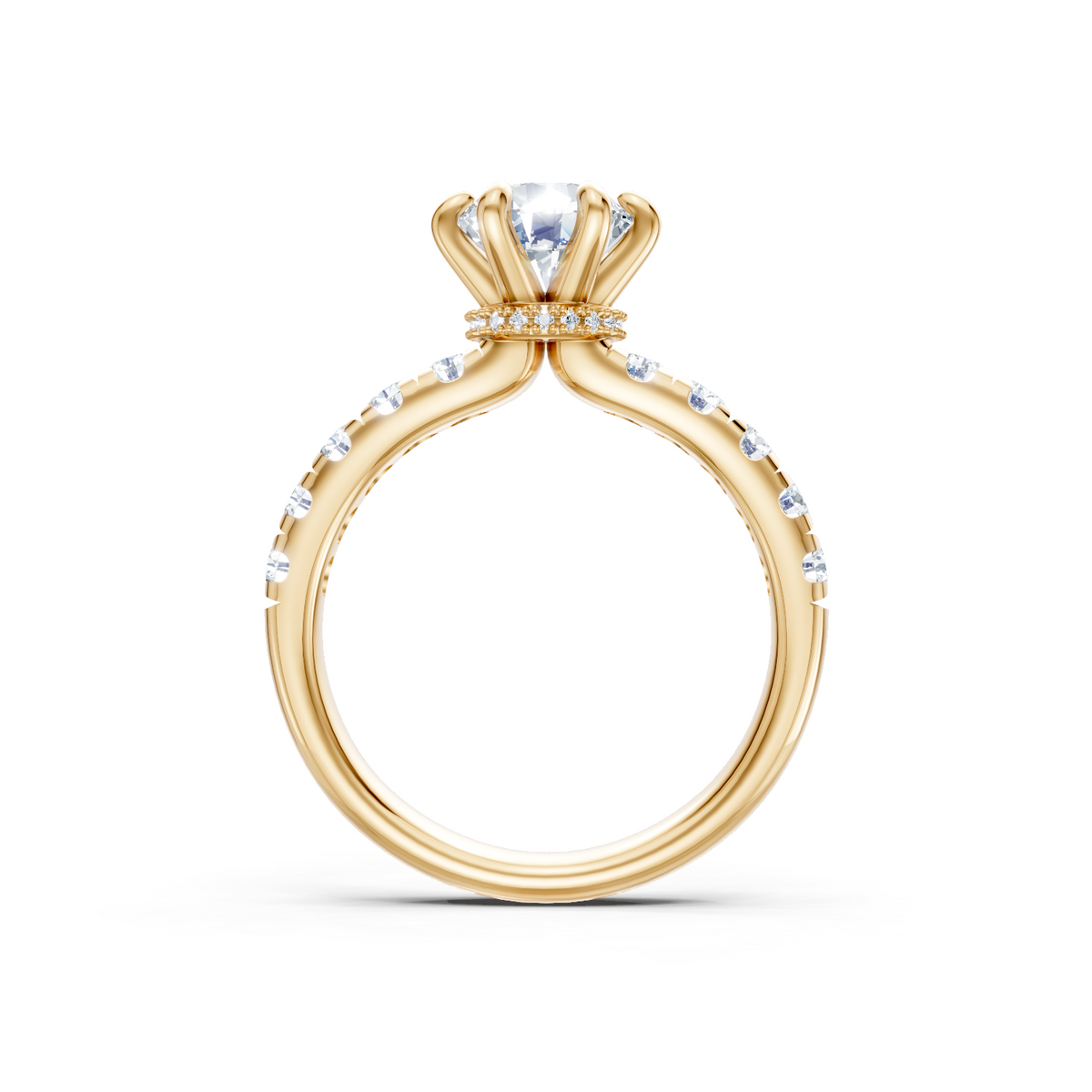 14K Yellow Gold Swan Semi Mount with Surprise Diamonds Engagement Ring