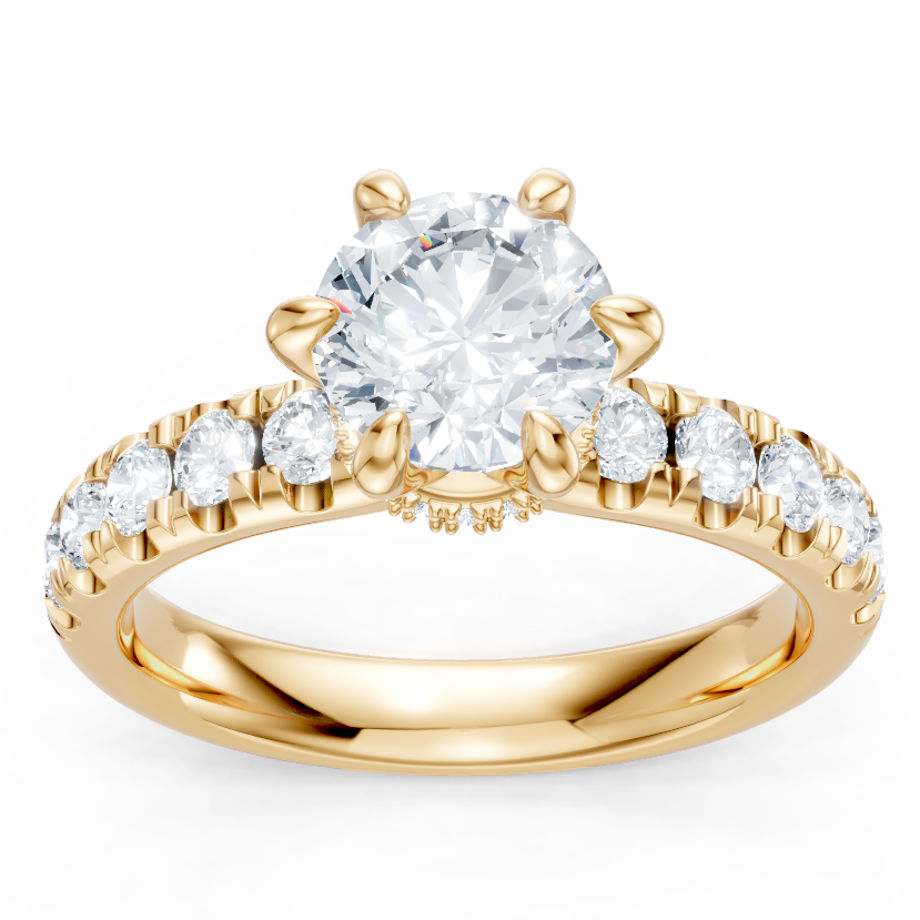 14K Yellow Gold Swan Semi Mount with Surprise Diamonds Engagement Ring