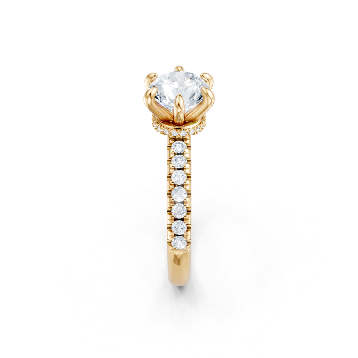 14K Yellow Gold Swan Semi Mount with Surprise Diamonds Engagement Ring