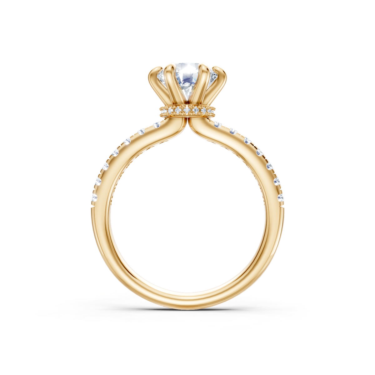 14K Yellow Gold Swan Semi Mount with Surprise Diamonds Engagement Ring