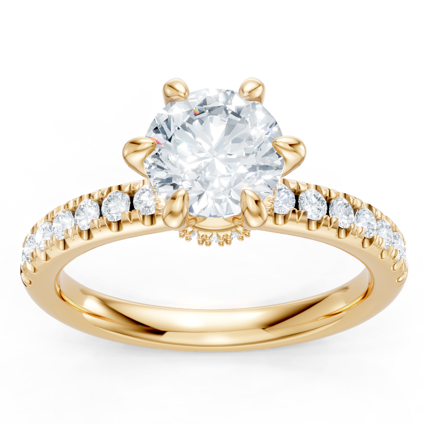 14K Yellow Gold Swan Semi Mount with Surprise Diamonds Engagement Ring