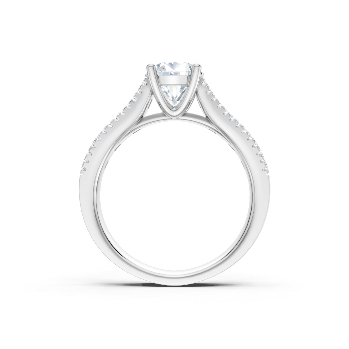 14K White Gold Round and Princess Cut Cathedral Semi Mount Engagement Ring