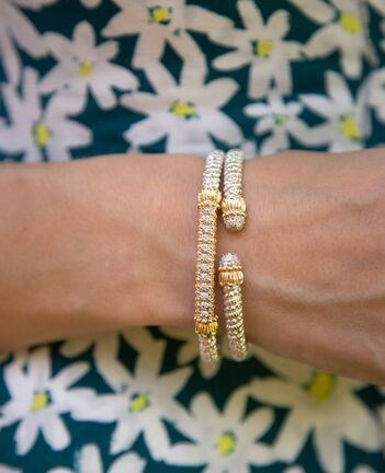 Diamond Filigree Bracelet Sterling Silver 14K Gold 4mm Flexible Cuff | Javeri Jewelers