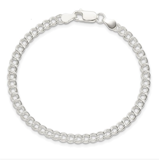 Sterling silver double-link curb charm bracelet with lobster clasp, oval layout