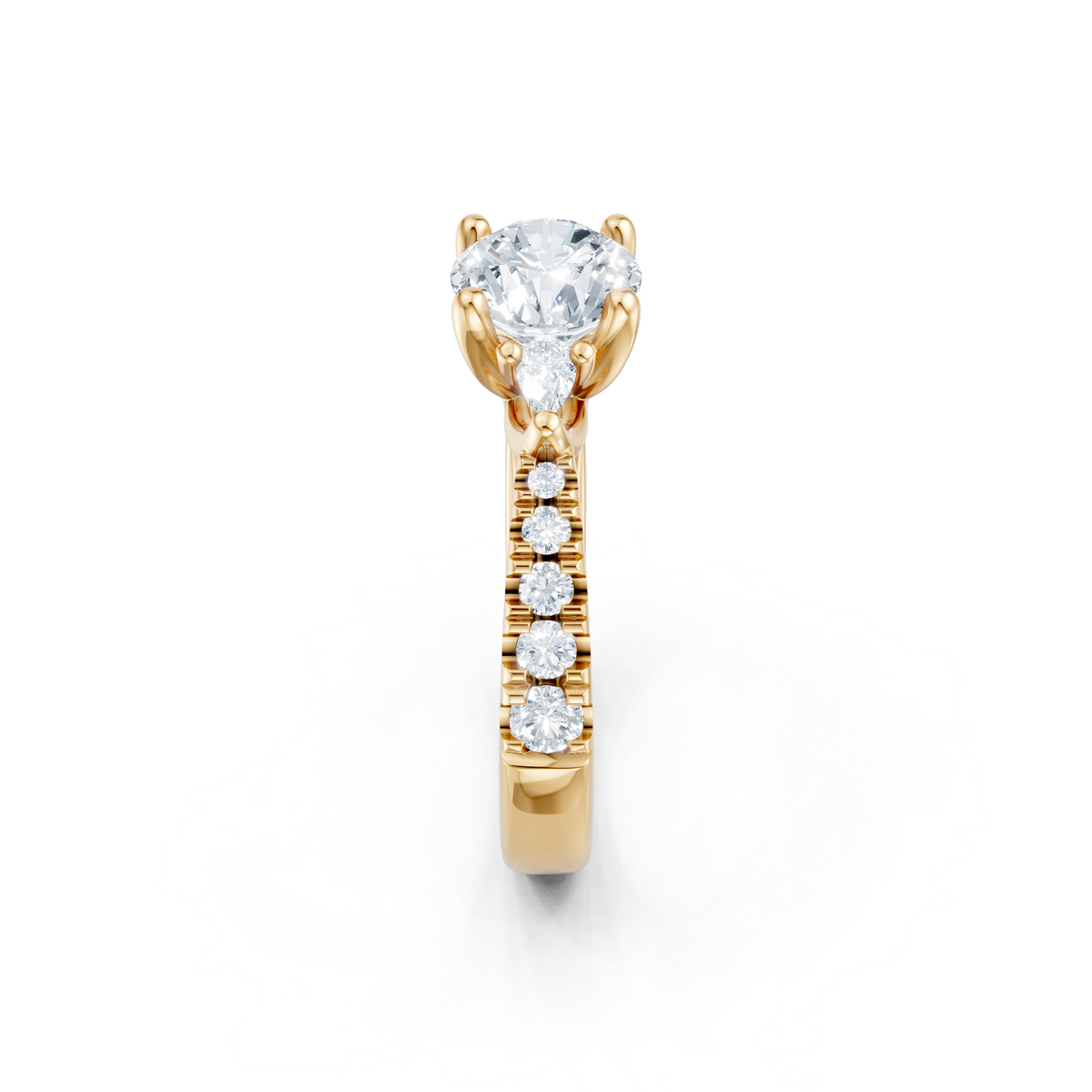 14K Yellow Gold Round and Pear Shape Diamond Pave Setting