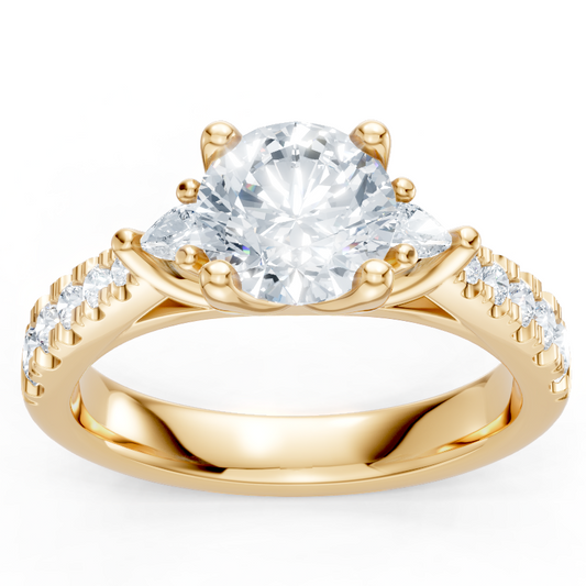 14K Yellow Gold Round and Pear Shape Diamond Pave Setting