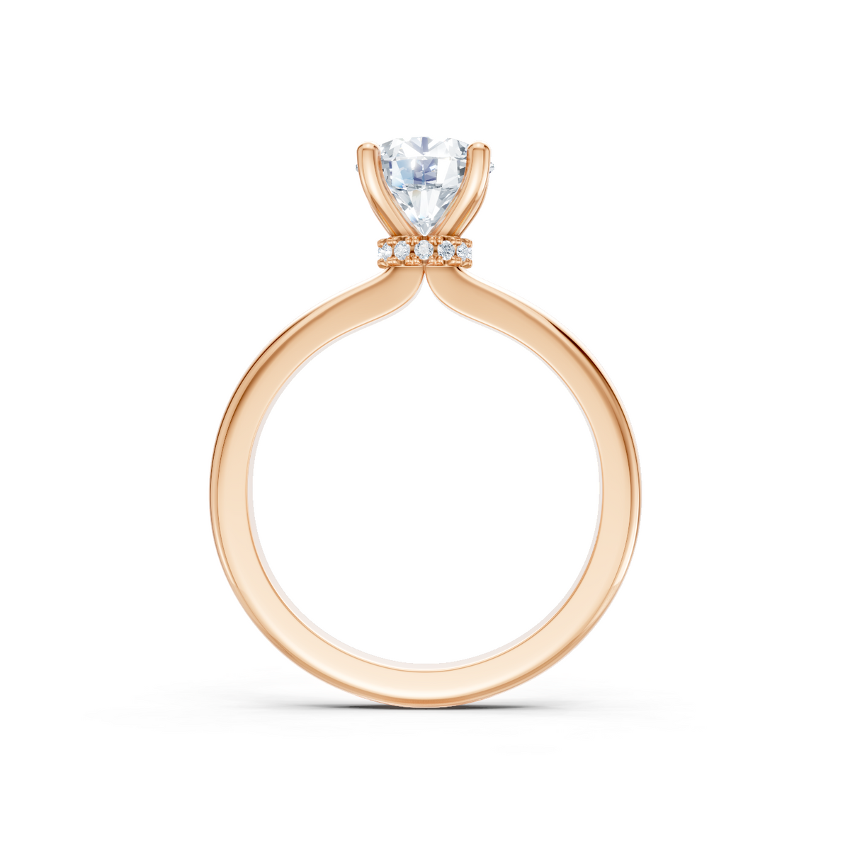 14K Rose Gold Solitaire Mounting with Diamonds for Round Cut Center