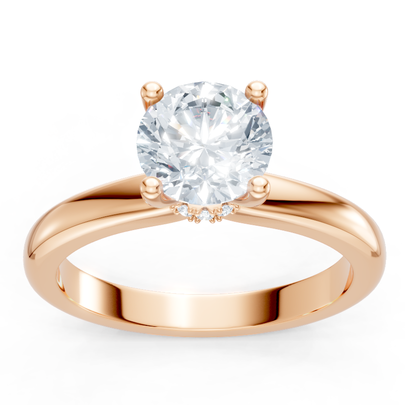 14K Rose Gold Solitaire Mounting with Diamonds for Round Cut Center