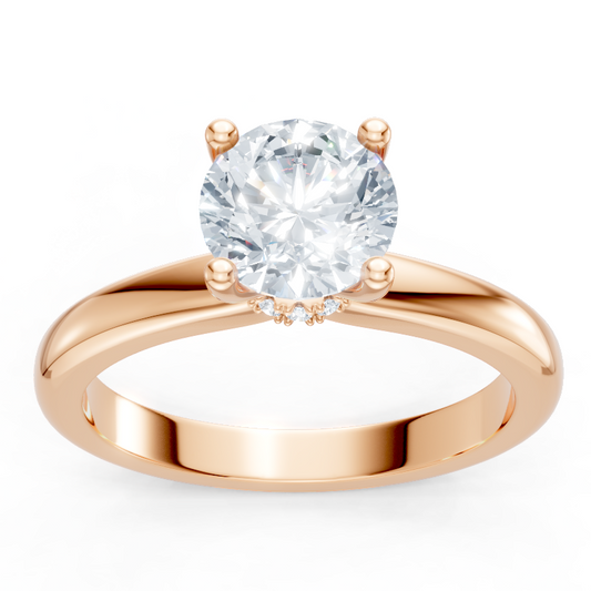 14K Rose Gold Solitaire Mounting with Diamonds for Round Cut Center