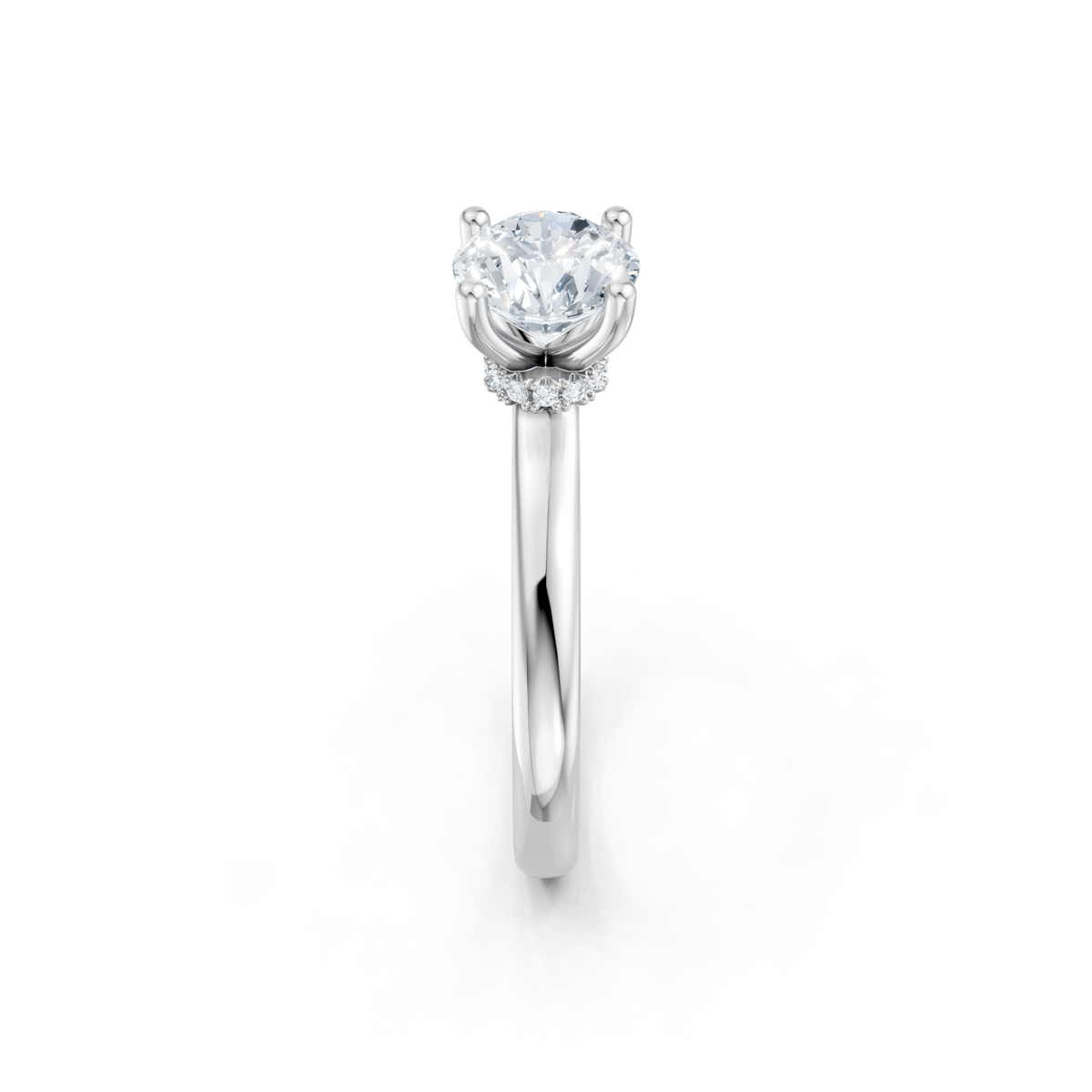 14K White Gold Solitaire Mounting with Diamonds for Round Cut Center