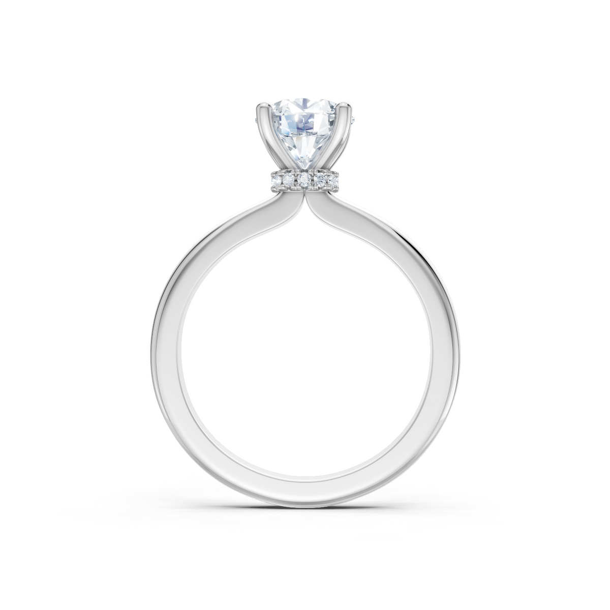 14K White Gold Solitaire Mounting with Diamonds for Round Cut Center