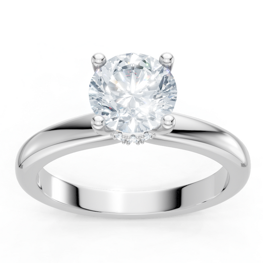 14K White Gold Solitaire Mounting with Diamonds for Round Cut Center