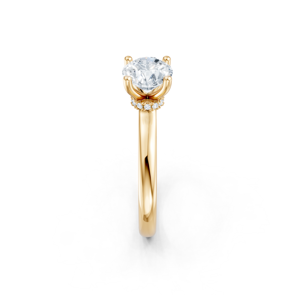 14K Yellow Gold Solitaire Mounting with Diamonds for Round Cut Center