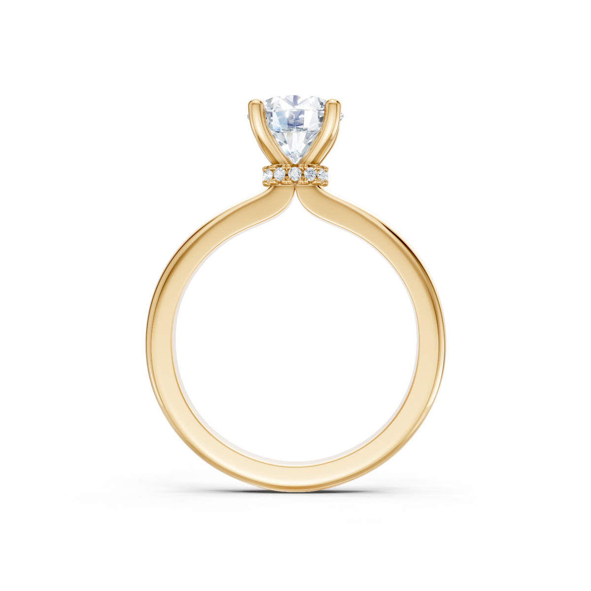 14K Yellow Gold Solitaire Mounting with Diamonds for Round Cut Center
