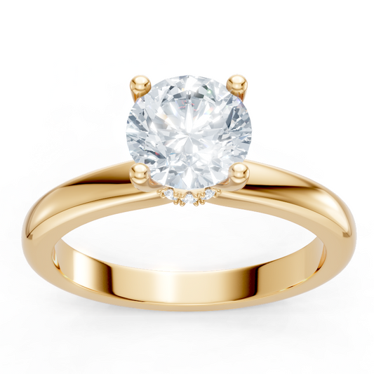 14K Yellow Gold Solitaire Mounting with Diamonds for Round Cut Center