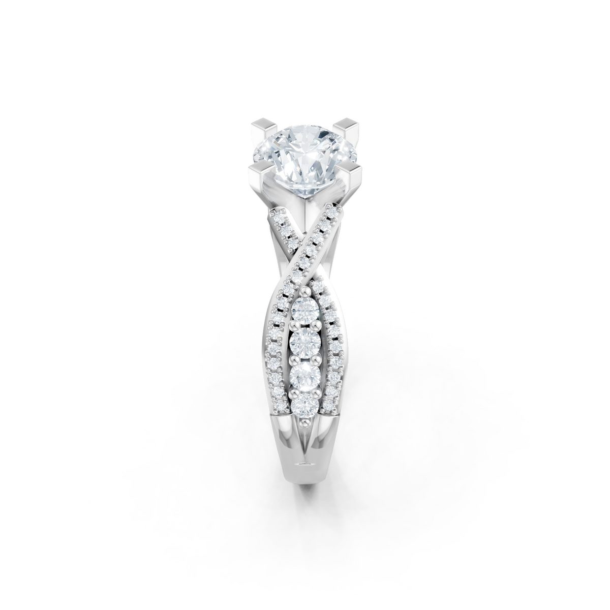 14K White Gold Round Diamond Twist Setting
