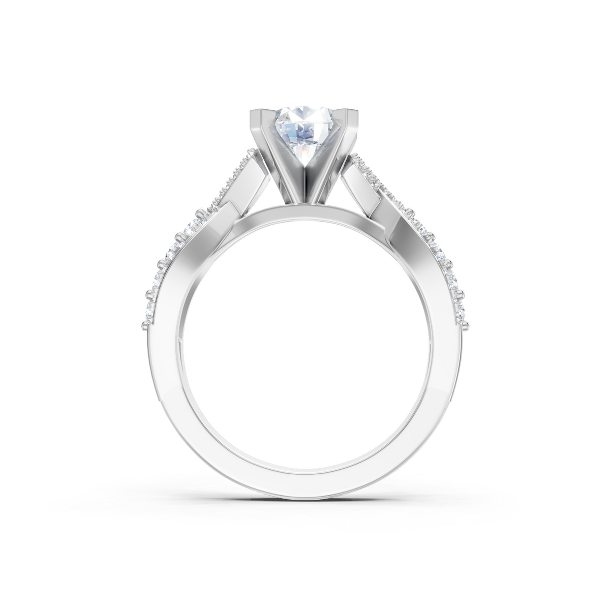 14K White Gold Round Diamond Twist Setting