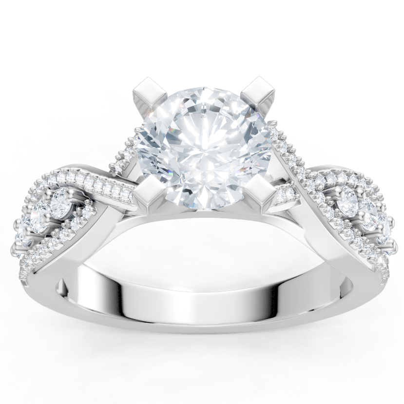14K White Gold Round Diamond Twist Setting