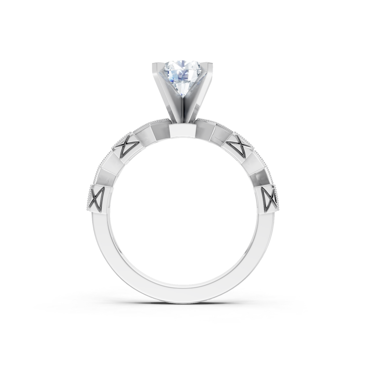 14K White Gold Round and Princess Cut Diamond Pave Setting