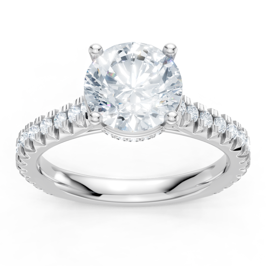 14K White Gold Round Diamond Cathedral Surprise Setting