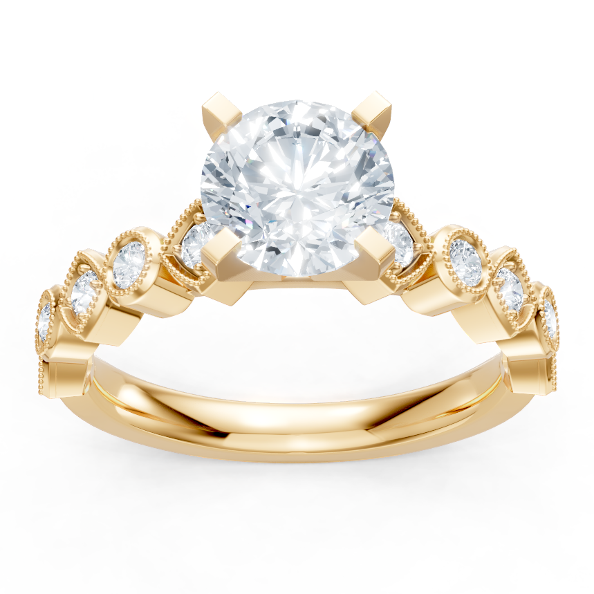 14K Yellow Gold Round Diamond Pave Milgrain Setting