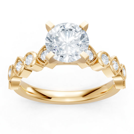 14K Yellow Gold Round Diamond Pave Milgrain Setting