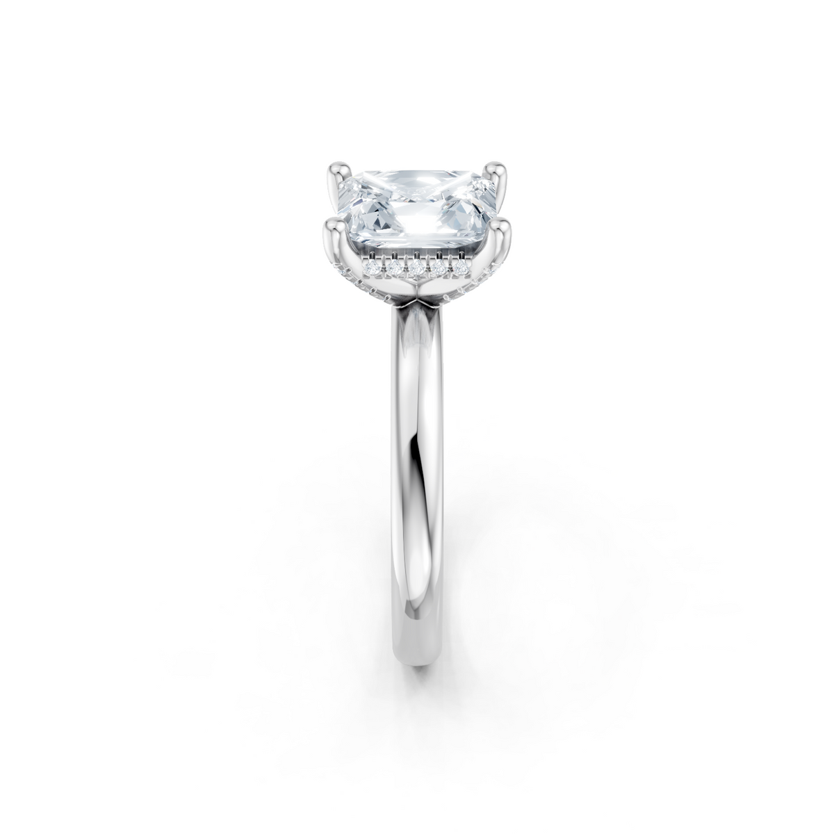 14K White Gold Solitaire Mounting with Diamonds for Emerald Cut Center
