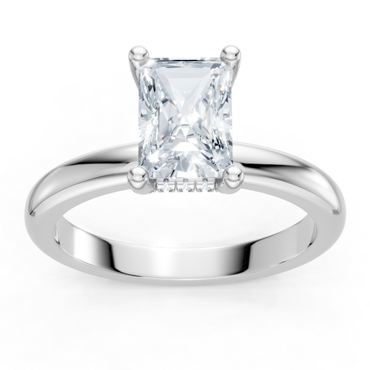 14K White Gold Solitaire Mounting with Diamonds for Emerald Cut Center