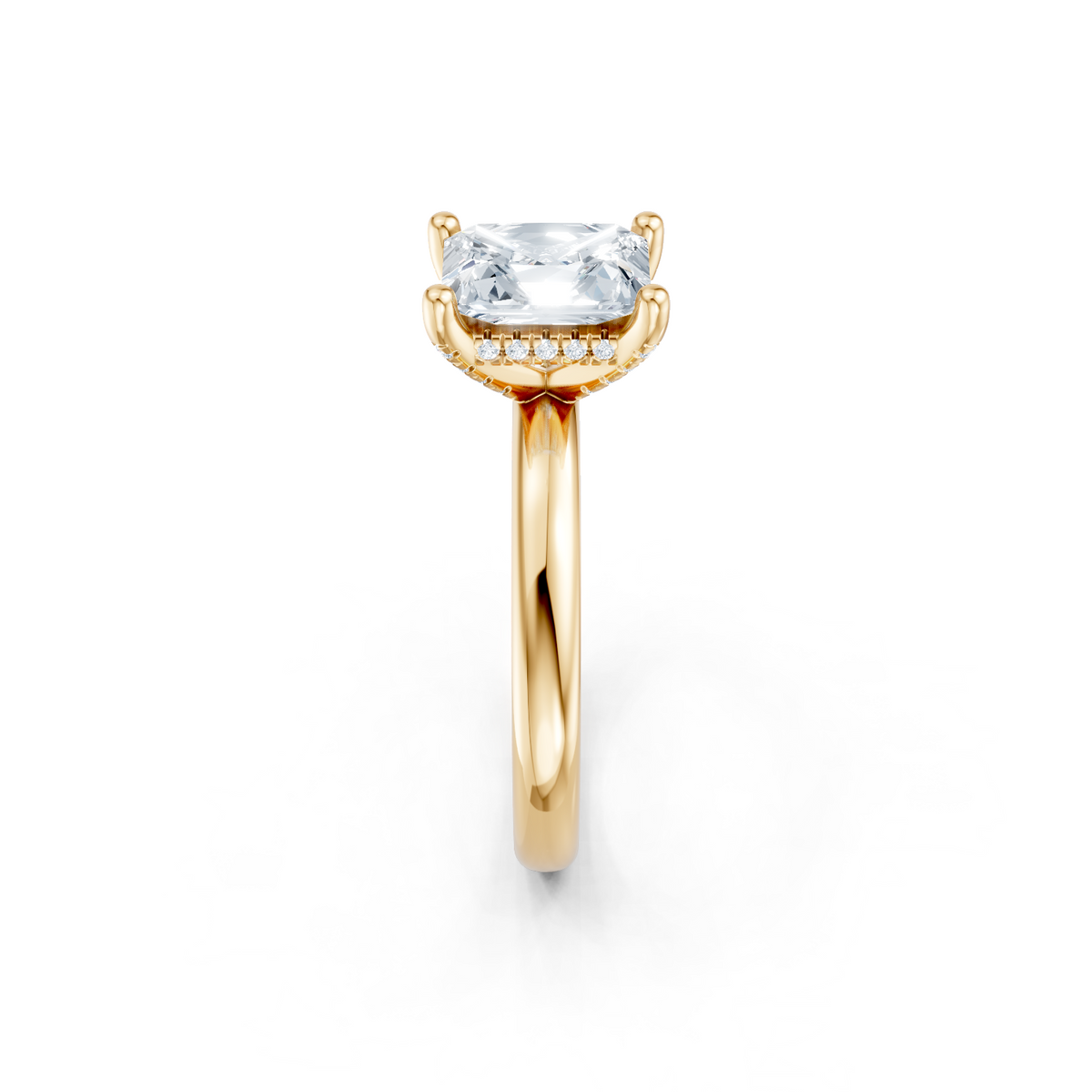 14K Yellow Gold Solitaire Mounting with Diamonds for Emerald Cut Center
