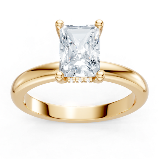 14K Yellow Gold Solitaire Mounting with Diamonds for Emerald Cut Center