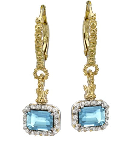 Blue Topaz Diamond Halo Drop Earrings Sterling Silver 14K Gold