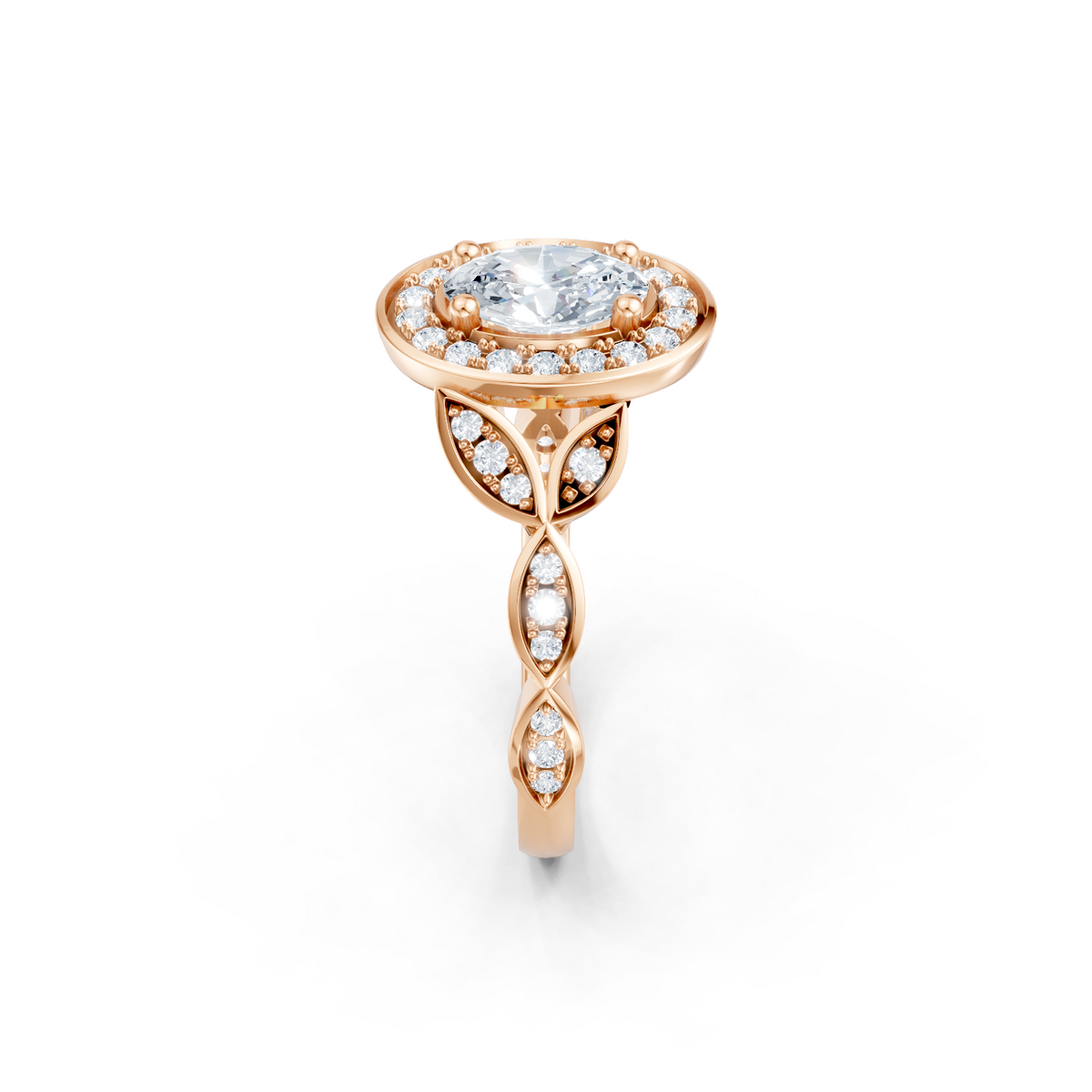 14K Rose Gold Oval Floral Halo