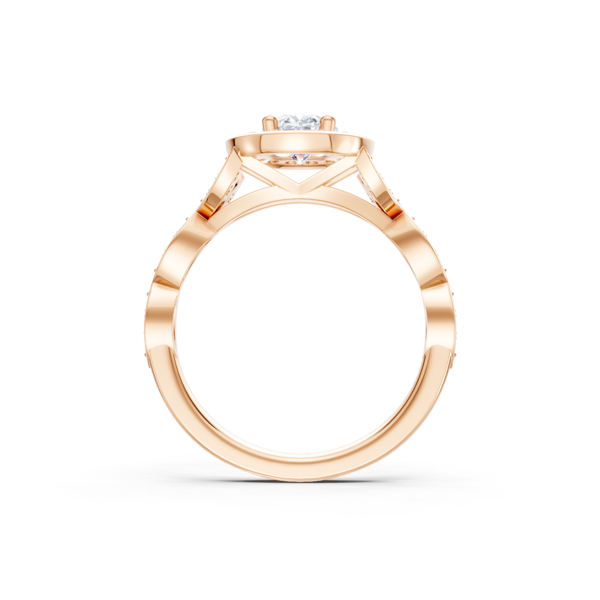14K Rose Gold Oval Floral Halo