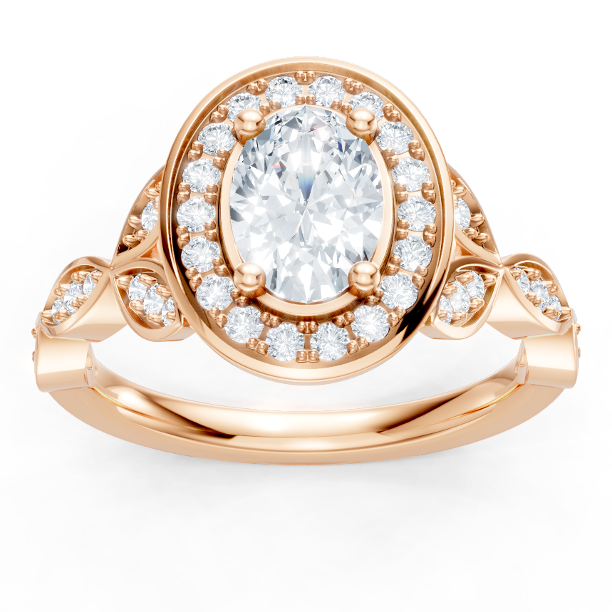 14K Rose Gold Oval Floral Halo