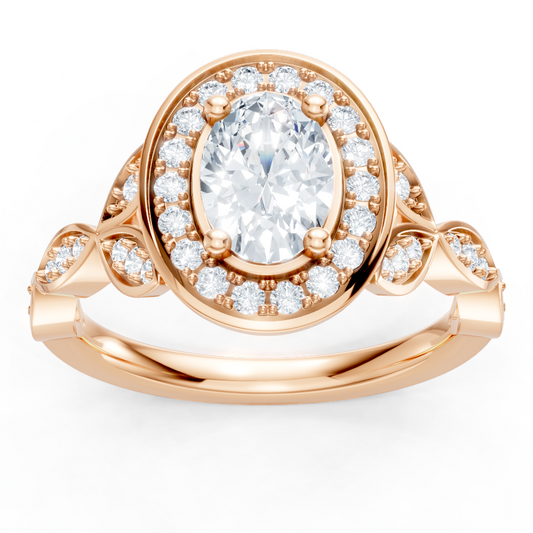 14K Rose Gold Oval Floral Halo