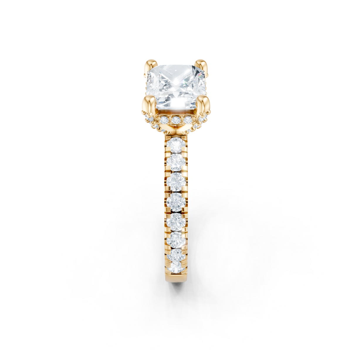 14K Yellow Gold East West Emerald Cut Hidden Halo Semi Mount