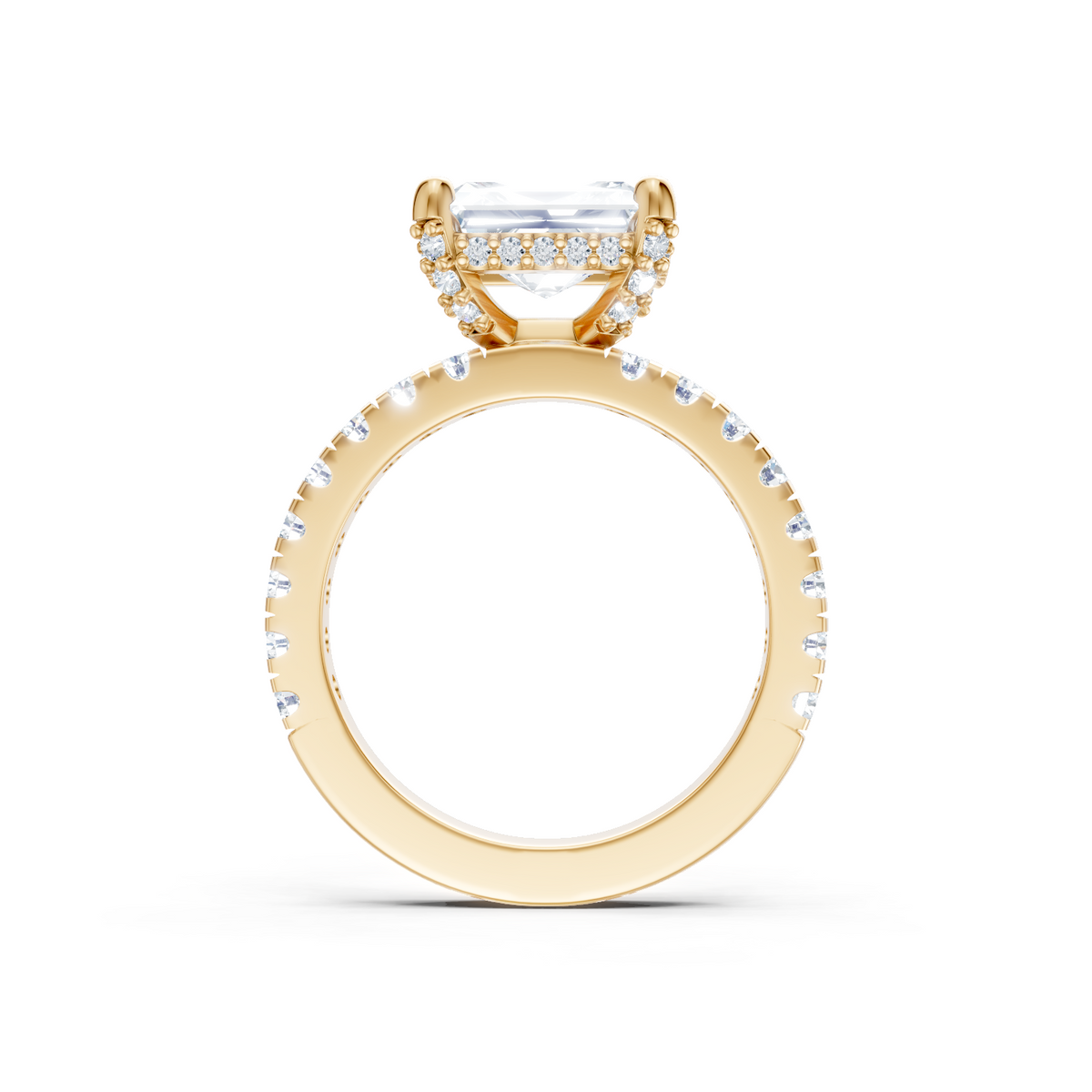 14K Yellow Gold East West Emerald Cut Hidden Halo Semi Mount