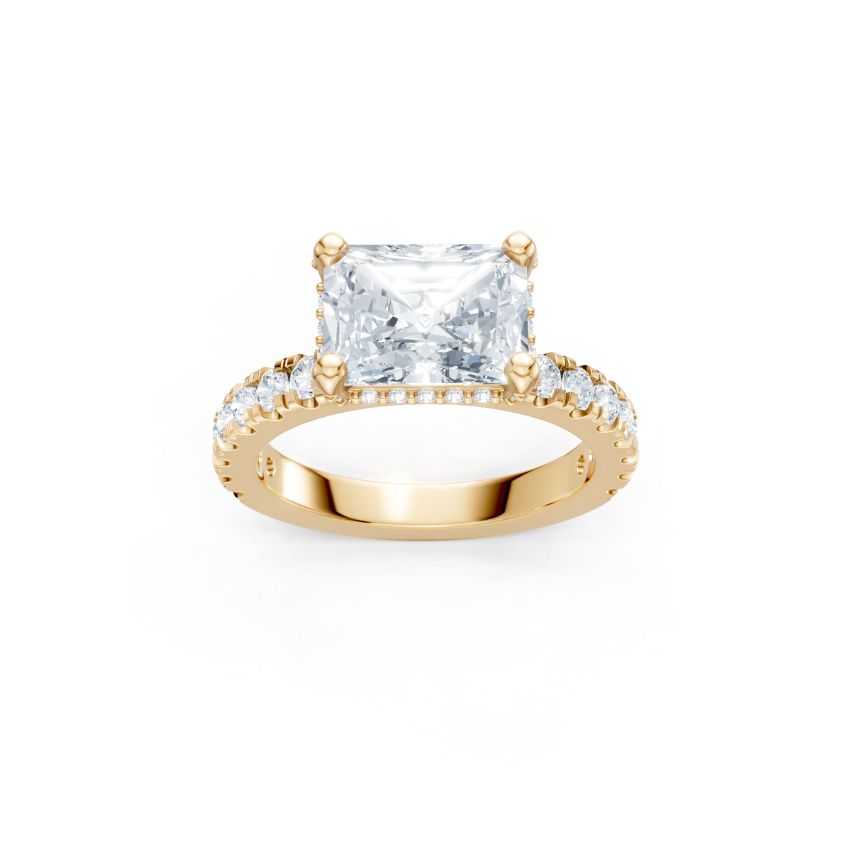 14K Yellow Gold East West Emerald Cut Hidden Halo Semi Mount