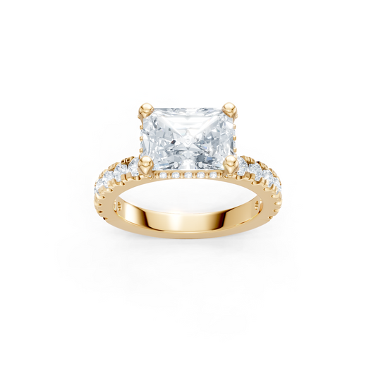 14K Yellow Gold East West Emerald Cut Hidden Halo Semi Mount