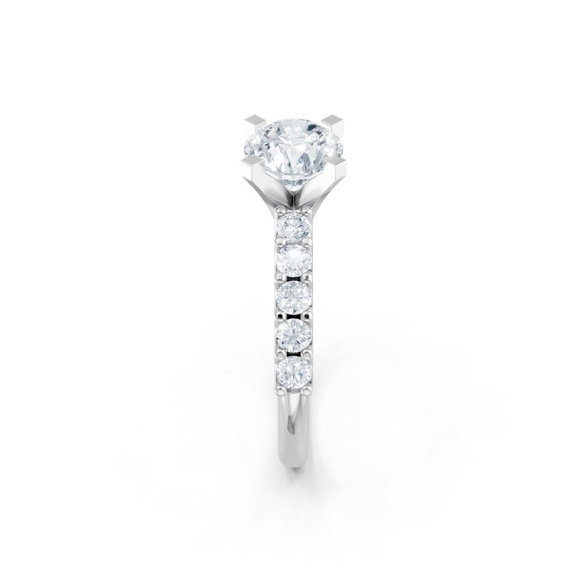 14K White Gold Round Diamond U-Prong Engagement Ring