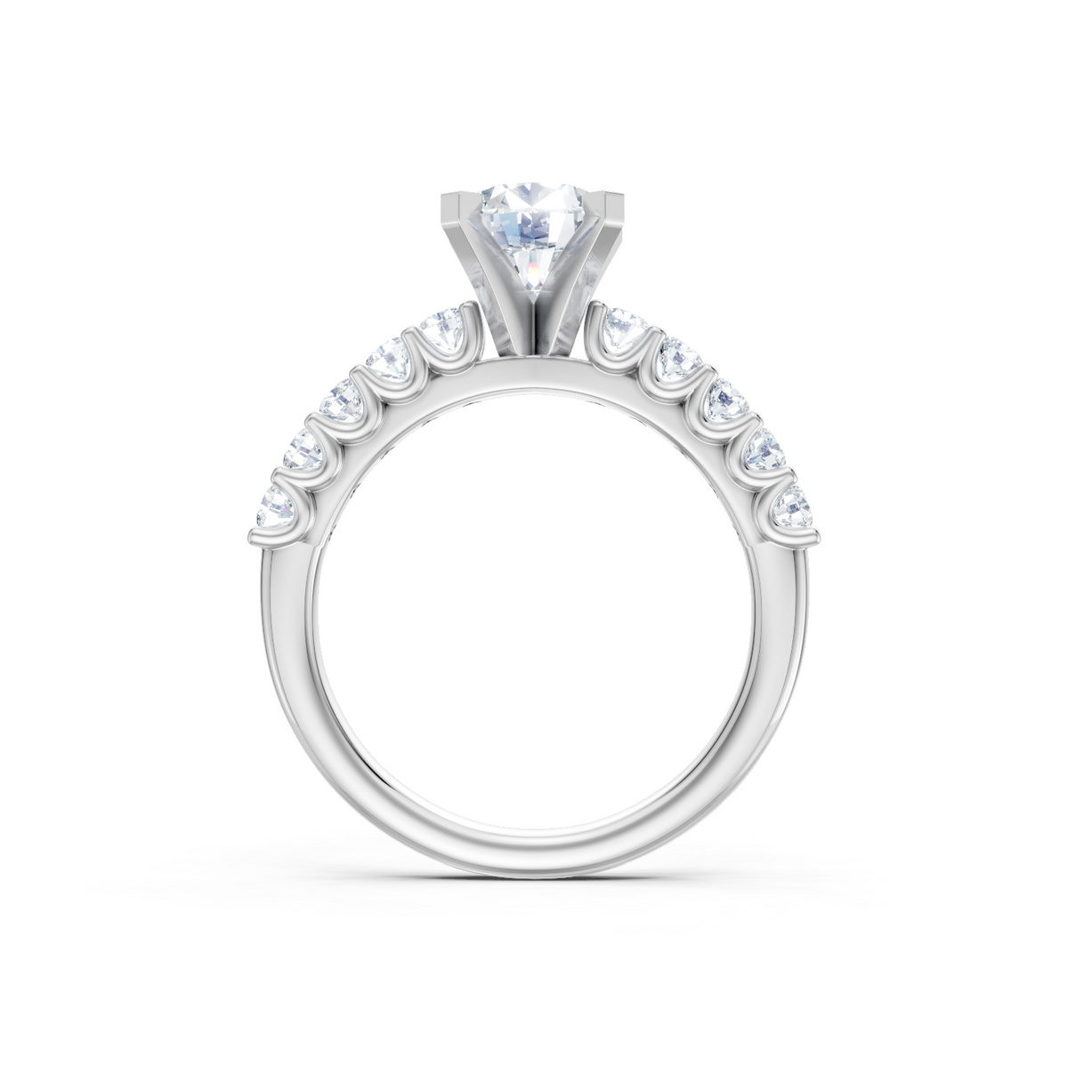 14K White Gold Round Diamond U-Prong Engagement Ring