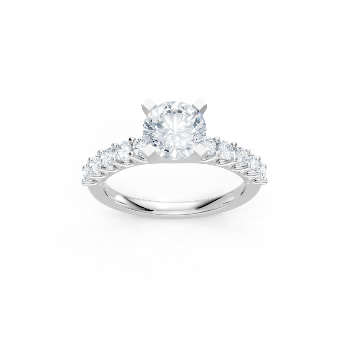 14K White Gold Round Diamond U-Prong Engagement Ring