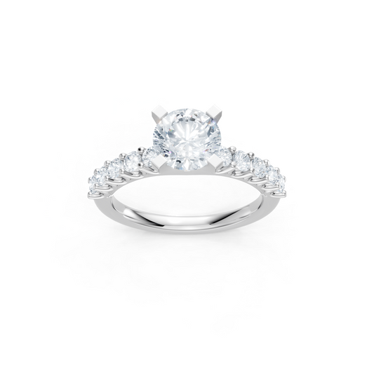 14K White Gold Round Diamond U-Prong Engagement Ring
