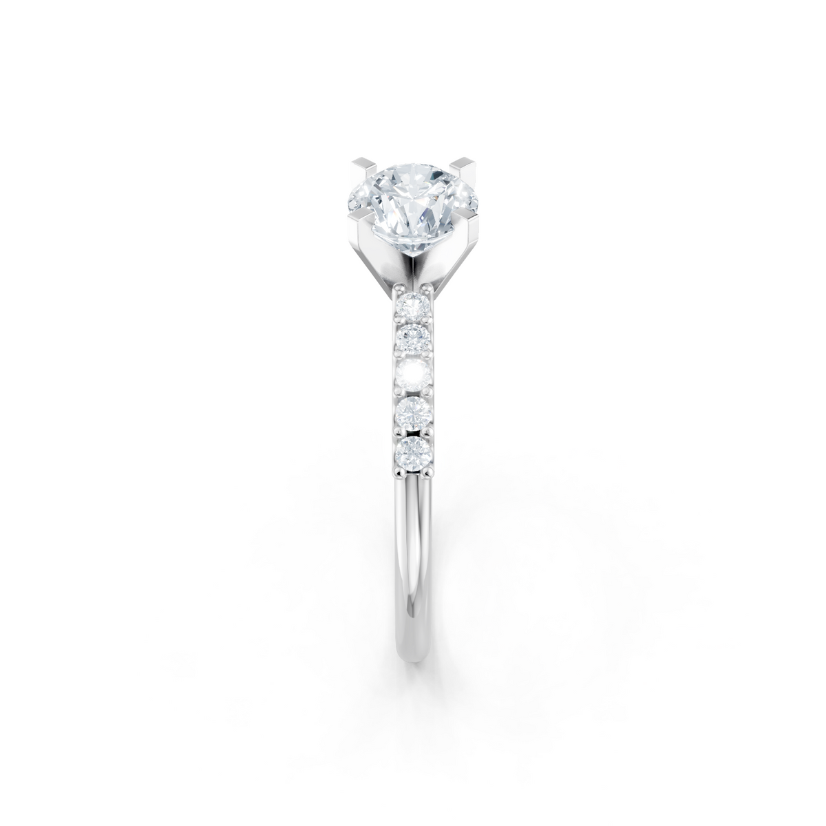 14K White Gold Round Diamond U-Prong Engagement Ring