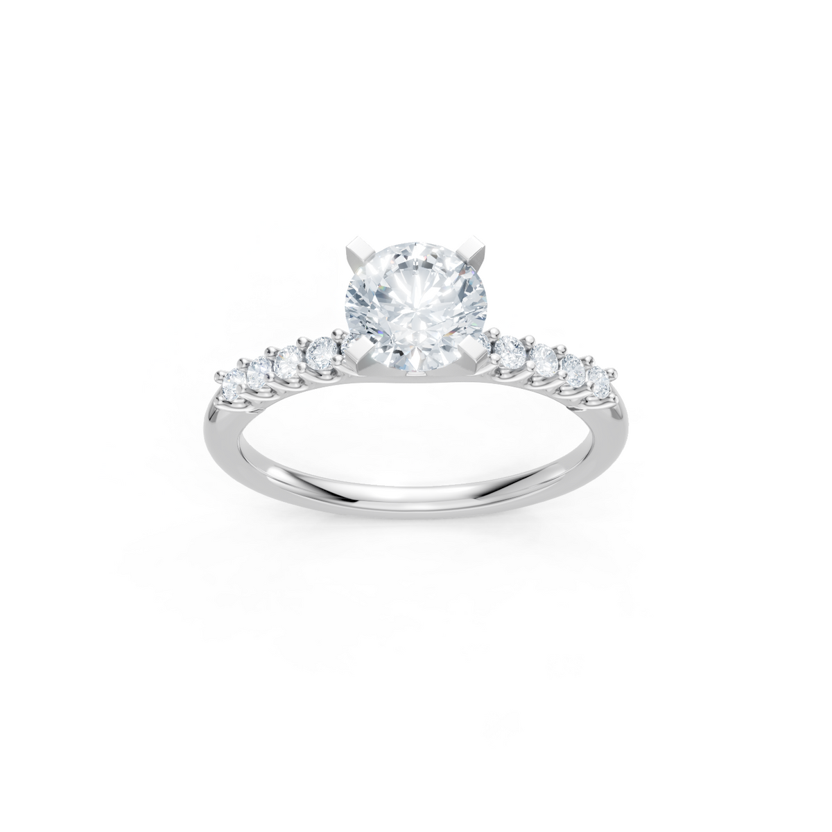 14K White Gold Round Diamond U-Prong Engagement Ring