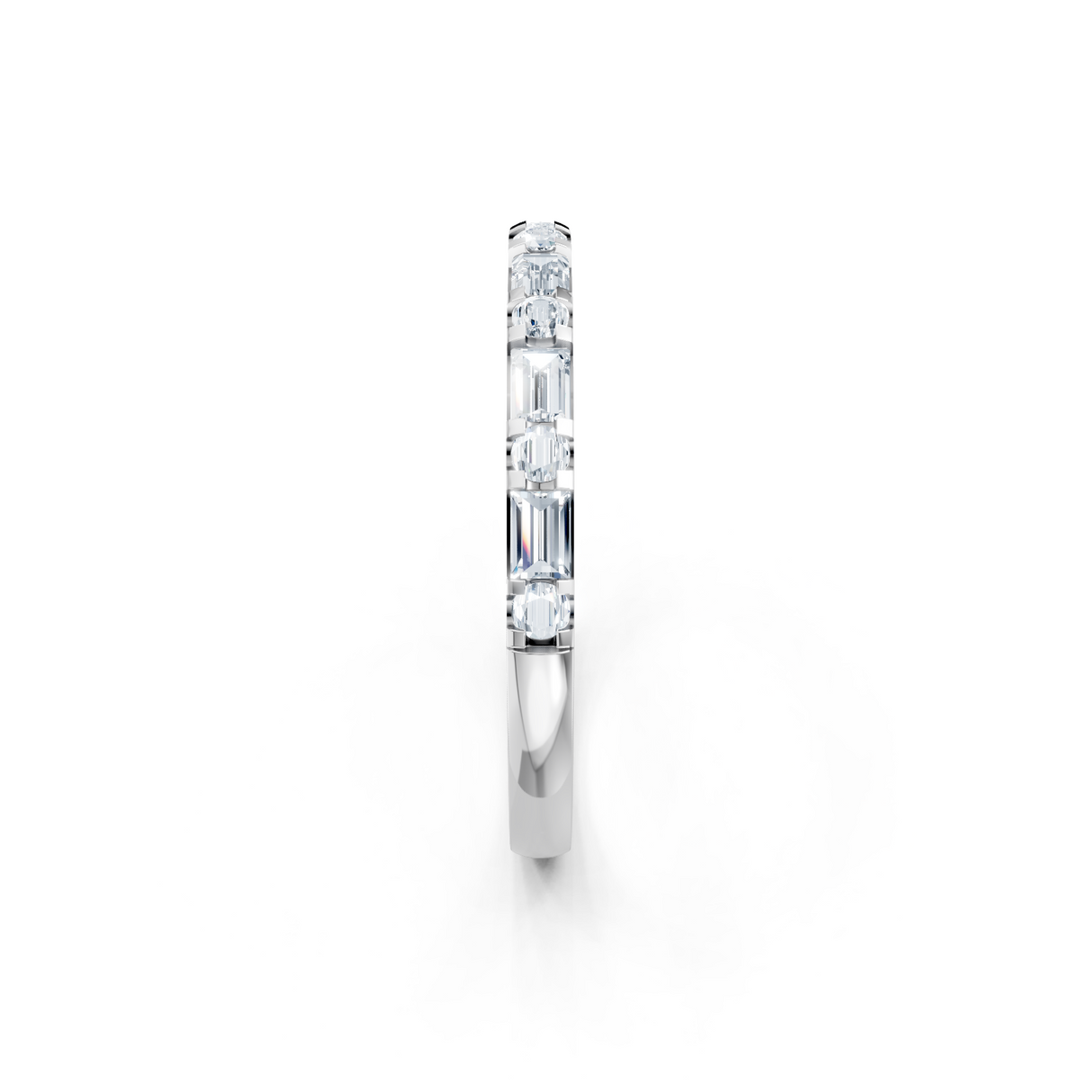 14K White Gold Round Diamond and Baguette Alternating Band