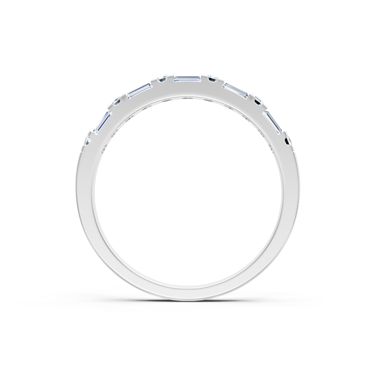 14K White Gold Round Diamond and Baguette Alternating Band