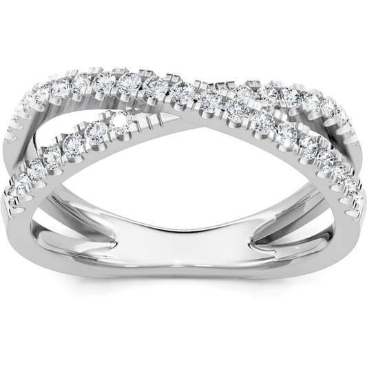 14K white gold diamond crossover wedding band with pave X design