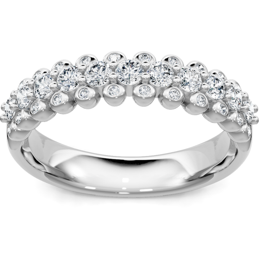 14K white gold cluster diamond anniversary band with bezel and prong accents