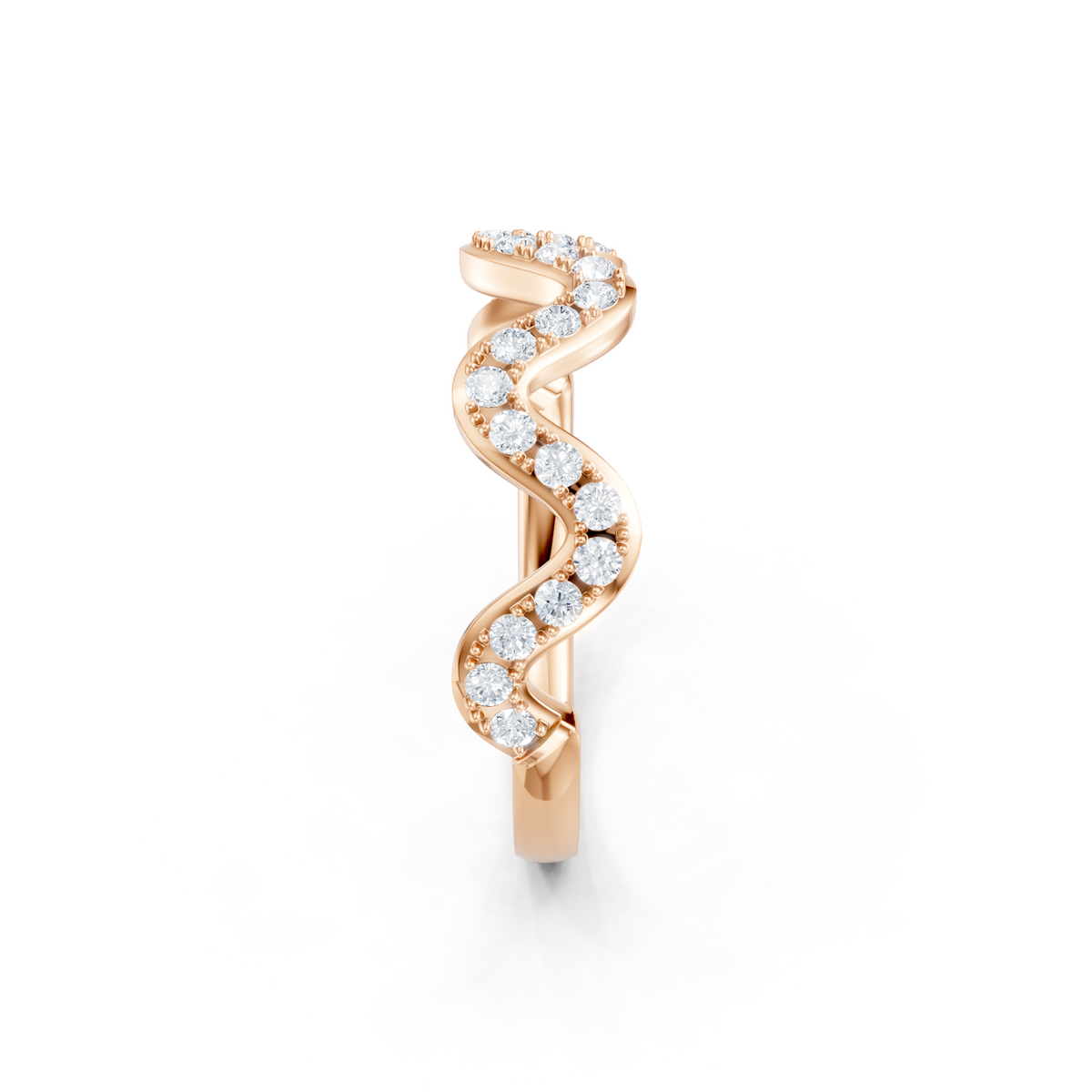 14K Rose Gold Round Diamond Zig Zag Band